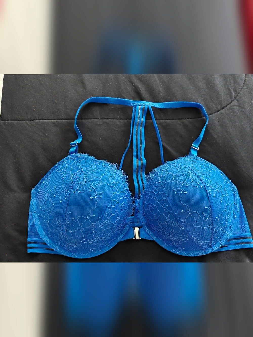 NWOT Victoria's Secret Blue Lace Push-Up Bra with Strappy Back, 38C